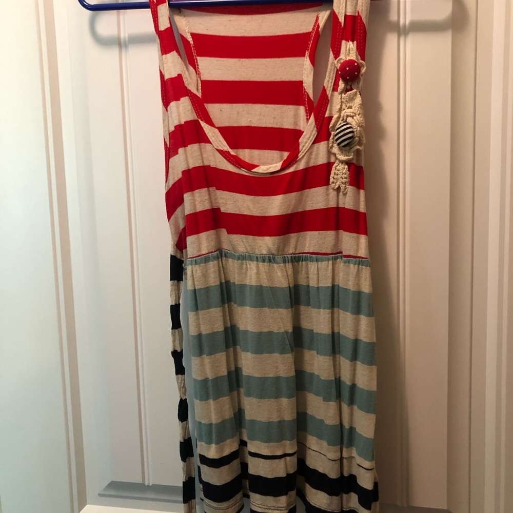 Red, Navy, Teal tank with button accents